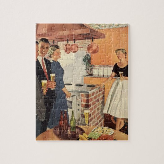 Vintagefeest in de keuken, bier en hapjes legpuzzel (Verticaal)