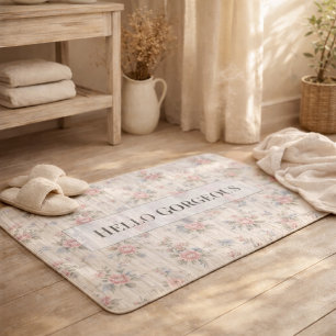 VintageRustic Shabby Chic Bloemen op Houten Boerde Badmat