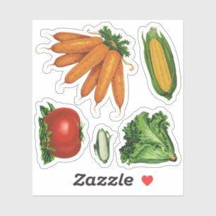 Vintages groenten, wortelen, tomaten, sla, corn sticker