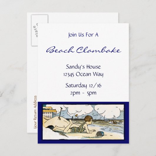 Vintaget Beach Art Custom Invitation Briefkaart (Voorkant / Achterkant)