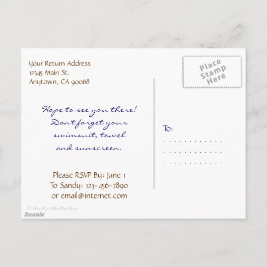 Vintaget Beach Art Custom Invitation Briefkaart (Achterkant)