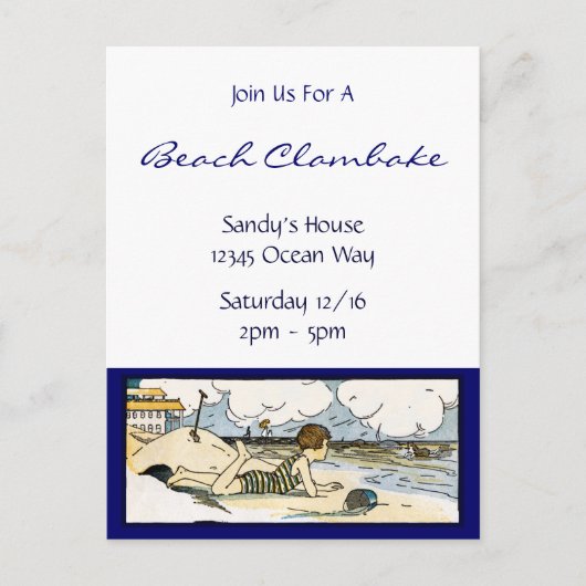 Vintaget Beach Art Custom Invitation Briefkaart (Voorkant)