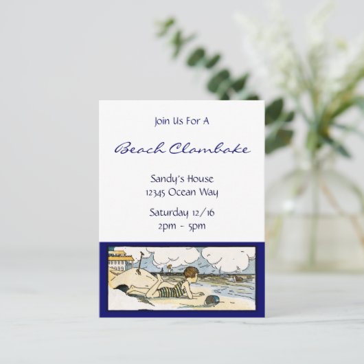 Vintaget Beach Art Custom Invitation Briefkaart (Staand voorkant)