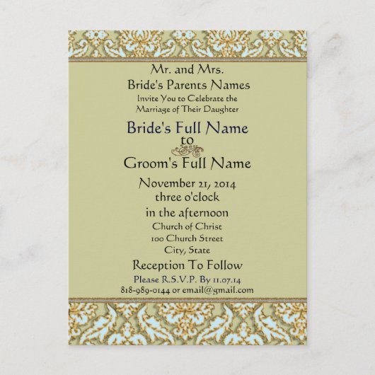 VintageTiffany op grijze bruiloft uitnodiging (Voorkant)