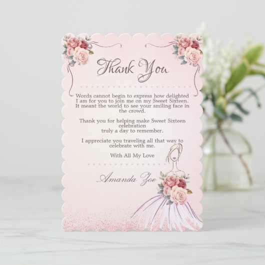 Vintange Sweet 16 / Quinceañera bedankje Kaart (Staand voorkant)