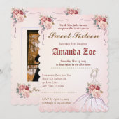 Vintange Sweet 16 / Quinceañera Uitnodiging (Voorkant / Achterkant)