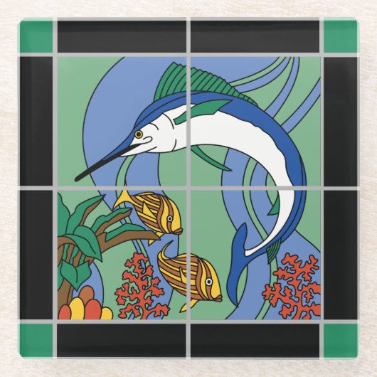 Vintate Catalina Tile Marlin Fish Glazen Onderzetter (Voorkant)