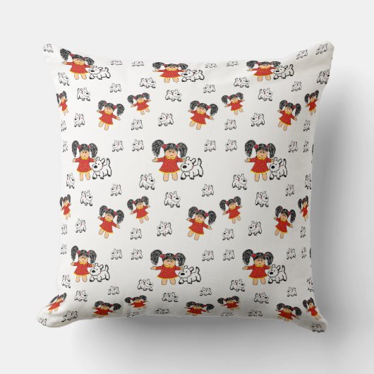 Vinted zwart wit rood handgetekend Sierkussen (Voorkant)