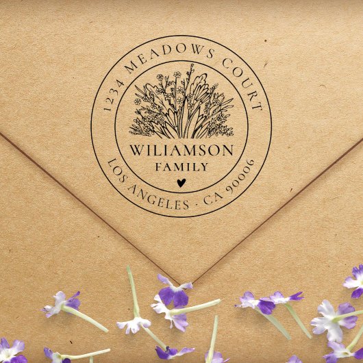 Vintege Flowery Round Aangepast retouradres Rubberstempel