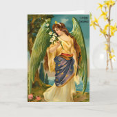 Vintgage Design Christmas Angel Custom Bericht Kaart (Gele Bloem)
