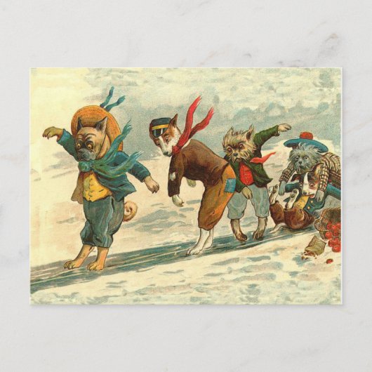Vintje kersthonden snowball-gevecht feestdagenkaart (Voorkant)