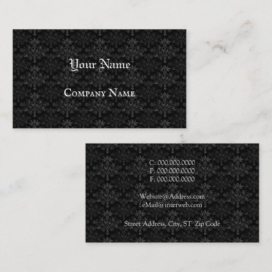 Vintnage Floral Damask Black Gray Custom Visitekaartje (Voorkant / Achterkant)