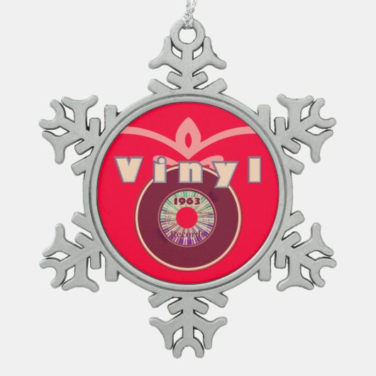 Vinyl! 1963 45 Record Tin Sneeuwvlok Ornament (Voorkant)