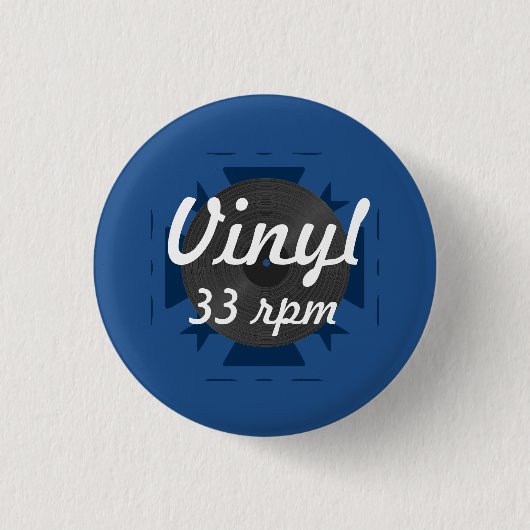 Vinyl 33-rpm, blauw/wit/grijs ronde button 3,2 cm (Voorkant)