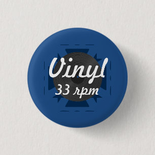 Vinyl 33-rpm, blauw/wit/grijs ronde button 3,2 cm