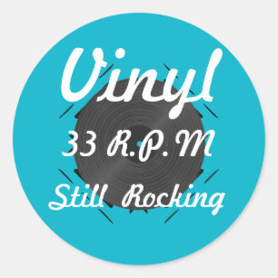 Vinyl 33 RPM nog schommelend 3 turquoise/wit Ronde Sticker