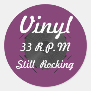 Vinyl 33 RPM nog steeds rokend 3 Paars/wit Ronde Sticker