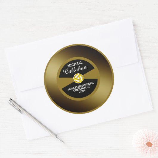 Vinyl 45 Gouden Plaat Persoonlijk Adres Ronde Sticker (Envelop)