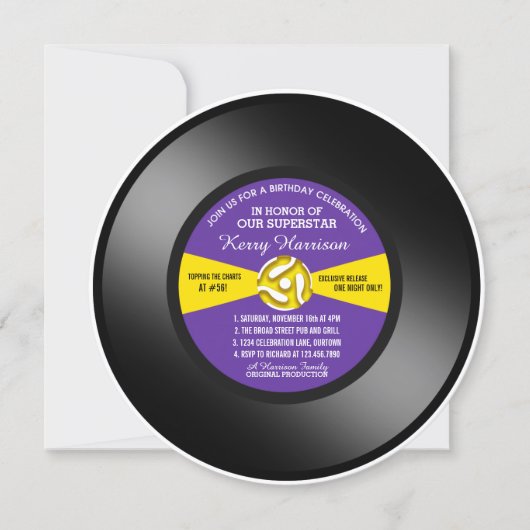 Vinyl 45 Record Verjaardagsfeest Uitnodiging (Voorkant)