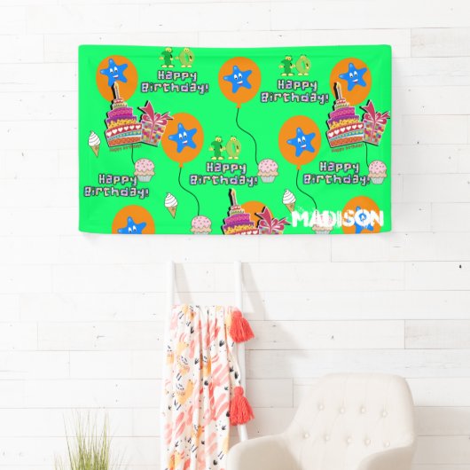 Vinyl Banner, Happy 10th Birthday Banner, Green Spandoek (Insitu)