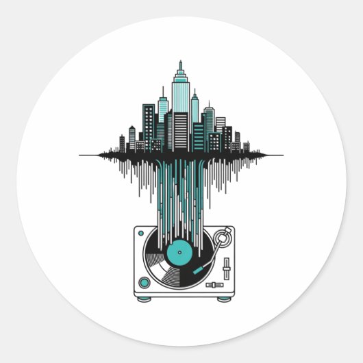 Vinyl City Soundwave | Minimalistische platenspele Ronde Sticker (Voorkant)