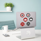 Vinyl Curling Stickers - Rood/Houtskool (Laptop op bureau)