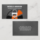 Vinyl en microfoon | Leren achtergrond Visitekaart Visitekaartje (Voorkant / Achterkant)