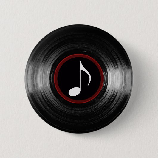 vinyl- en muzieknoot ronde button 5,7 cm (Voorkant)
