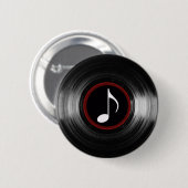 vinyl- en muzieknoot ronde button 5,7 cm (Voorkant /achterkant)