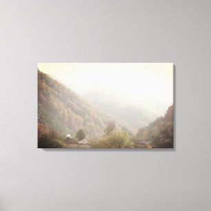 Vinyl Fotobehang Herfst Day Village Mountain Foto Canvas Afdruk
