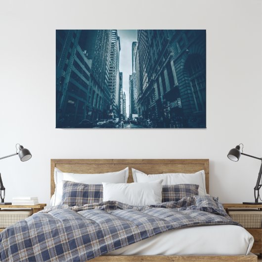 Vinyl Fotobehang - Metropolis Blue Monochrome Canvas Afdruk (Insitu (Slaapkamer))