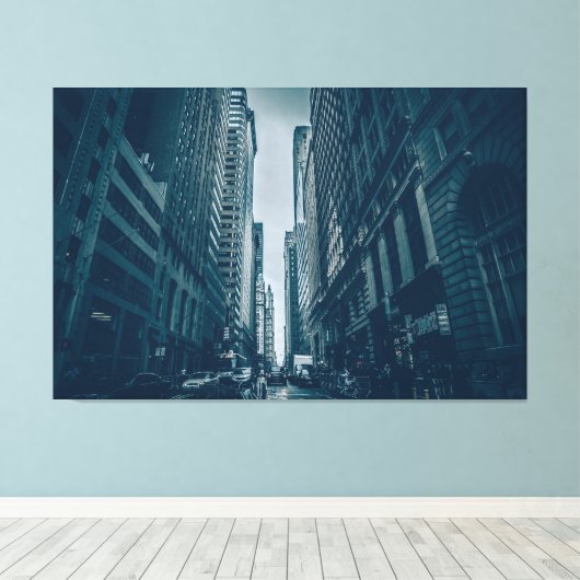 Vinyl Fotobehang - Metropolis Blue Monochrome Canvas Afdruk (Insitu (Houten vloer))