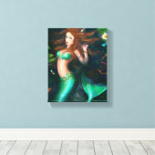 Vinyl Fotobehang Mooie zeemeermin in het meer Canvas Afdruk (Insitu (Houten vloer))