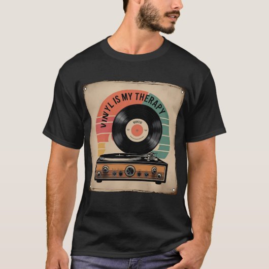 Vinyl Fotobehang - Platenspeler Retro Sunset T-shi T-shirt (Voorkant)