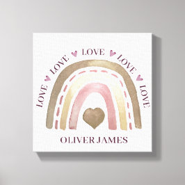 Vinyl Fotobehang - Rainbow Hearts Gold Plum Canvas Afdruk