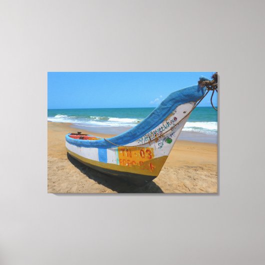 Vinyl Fotobehang - White Sands Boat Caribbean Canvas Afdruk (Voorkant)