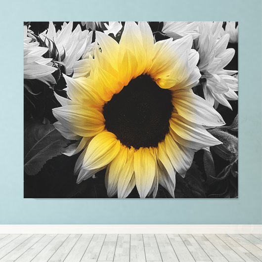Vinyl Fotobehang - Zonnebloem Canvas Afdruk (Insitu (Houten vloer))