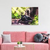 Vinyl Fotobehang Zwarte luipaard en tempel Canvas Afdruk (Insitu (Woonkamer))