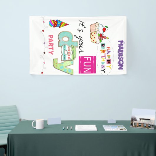 Vinyl Gelukkige Verjaardagskalender FUN Cupcake Ba Spandoek (Beurs)