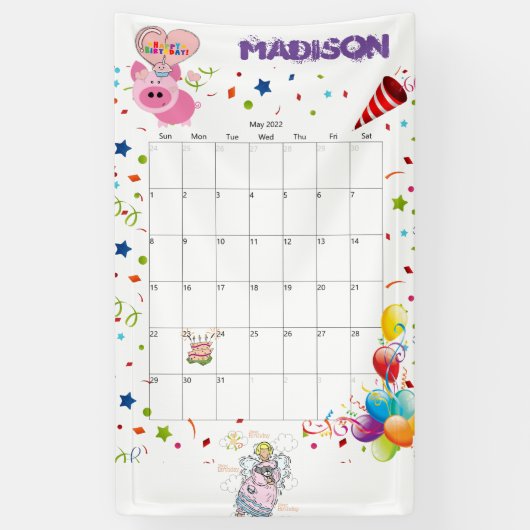 Vinyl Gelukkige Verjaardagskalender Mei 2022 Banne Spandoek (Verticaal)