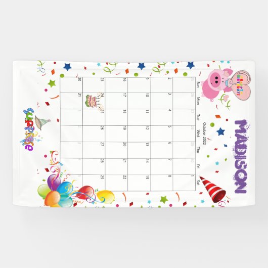 Vinyl Gelukkige Verjaardagskalender Oktober 2022 B Spandoek (Horizontaal)