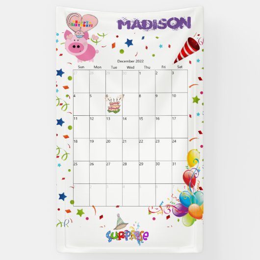 Vinyl Happy Birthday Calendar December 2022 Spandoek (Verticaal)
