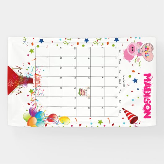 Vinyl Happy Birthday Calendar March 2022 Banner (Horizontaal)