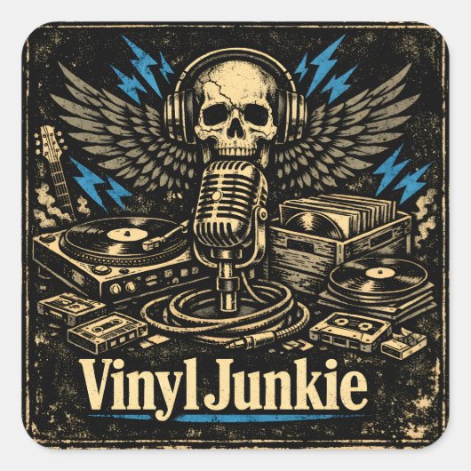 Vinyl Junkie – Record Collector Analog Love Vierkante Sticker (Voorkant)