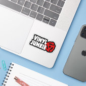 Vinyl Junkie Sticker (Laptop met iPhone)