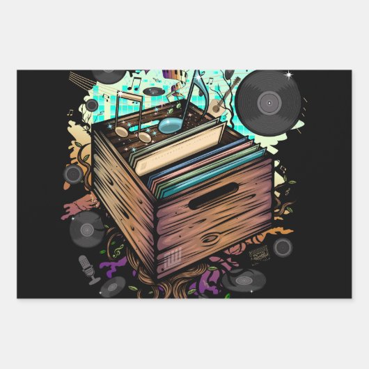 Vinyl Krat Muziek Inpakpapier Vel (Voorkant)