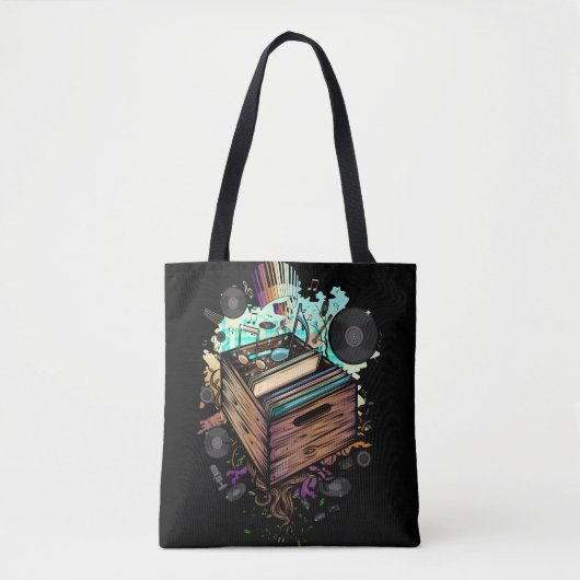 Vinyl Krat Muziek Tote Bag (Voorkant)