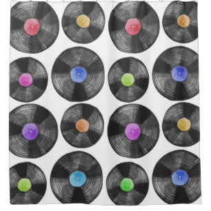 Vinyl LP Records Retro Illustratie Douchegordijn