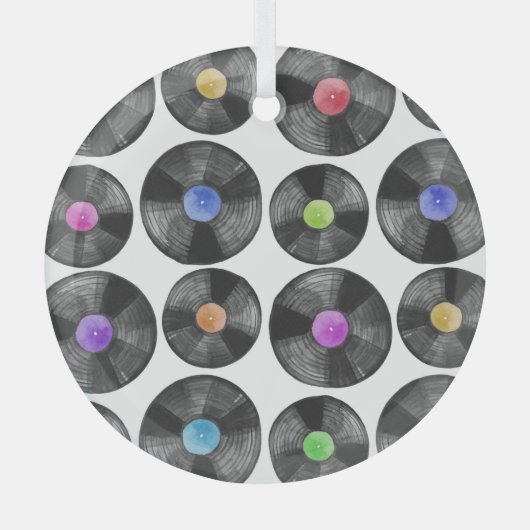 Vinyl LP Records Retro Illustratie Glas Ornament (Voorkant)