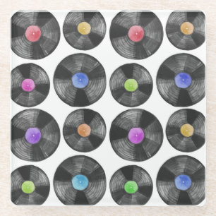 Vinyl LP Records Retro Illustratie Glazen Onderzetter